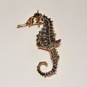 Vintage Spanish Toledoware Gold Tone Seahorse Brooch
